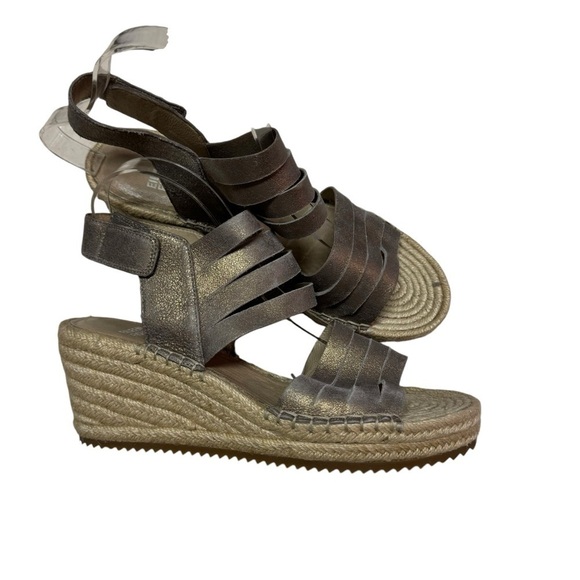 Eileen Fisher Espadrille Sandals Women's Size 8.5 Wedge Pewter Leather Metallic - Picture 5 of 9